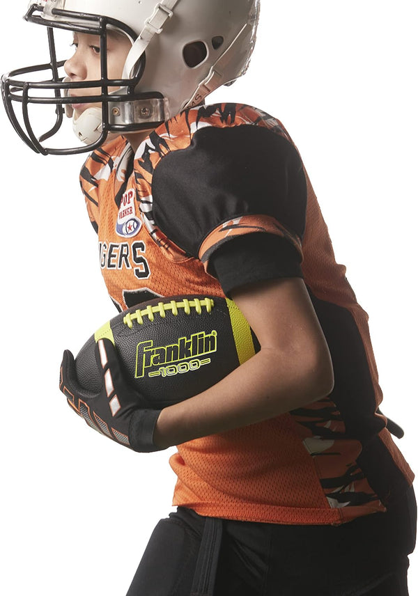 Franklin Sports Youth + Adult Footballs - Extra Grip 1000 Official Size, Junior + Pee Wee Kids - 1 + 12 Packs Black/Optic Junior Size - 1 Inflated