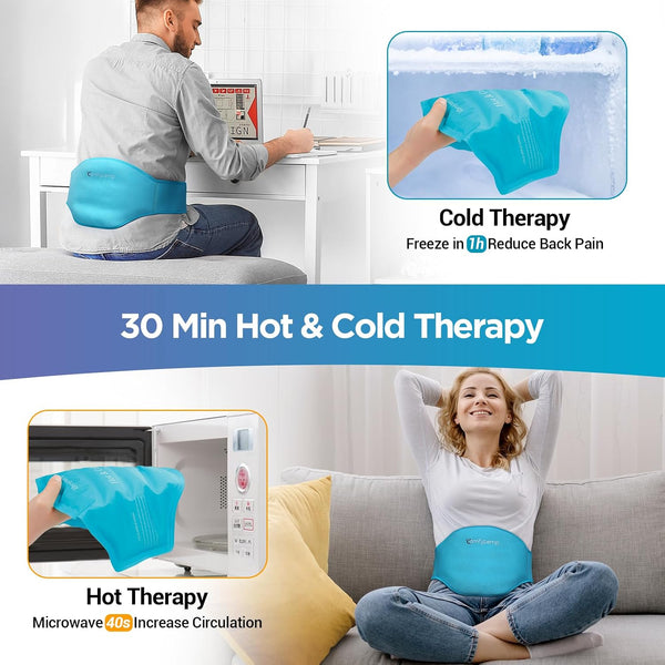 Comfytemp Back Ice Pack for Lower Back Pain Relief Product, Reusable Gel Lumbar Wrap for Sciatica Injury, Hot Cold Compress Brace for Herniated