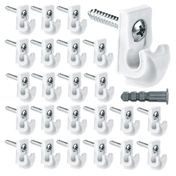 24 Pack White Down Wall Clip Closet Shelves Clips Wire Shelf Loop Clip Plastic Wire Shelf Brackets Included Clips Screws and Expansion Tubes for
