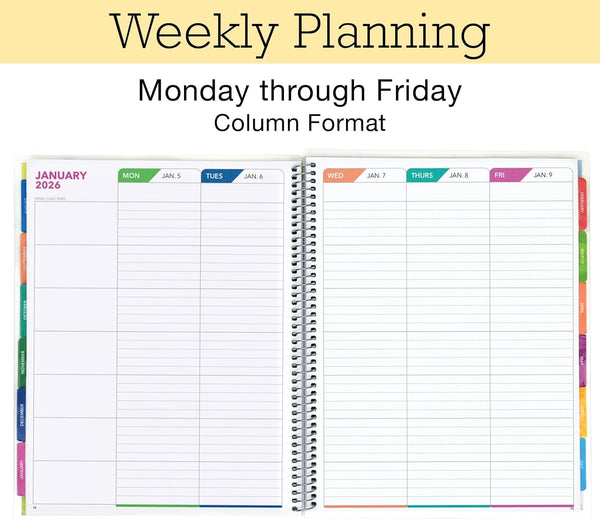 Aug 2025-Jul 2026 Lite Teacher Lesson Planner Notebook 8.5X11 Daily Weekly Monthly Organizers - Includes 7 Periods, Dated Calendar, Page Tabs,