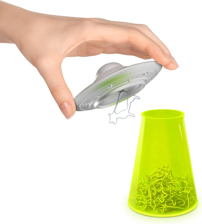 Genuine Fred Filing Saucer Paperclip Dispenser UFO Holder with Cow Paperclips, S