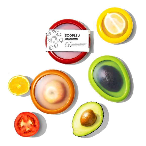 SOOPLEU Avocado Saver & Onion Storage, 4Pcs Silicone Fresh Produce Holder | Keep avocados fresh! 4Pcs silicone holder for tomato, lemons, garlic &