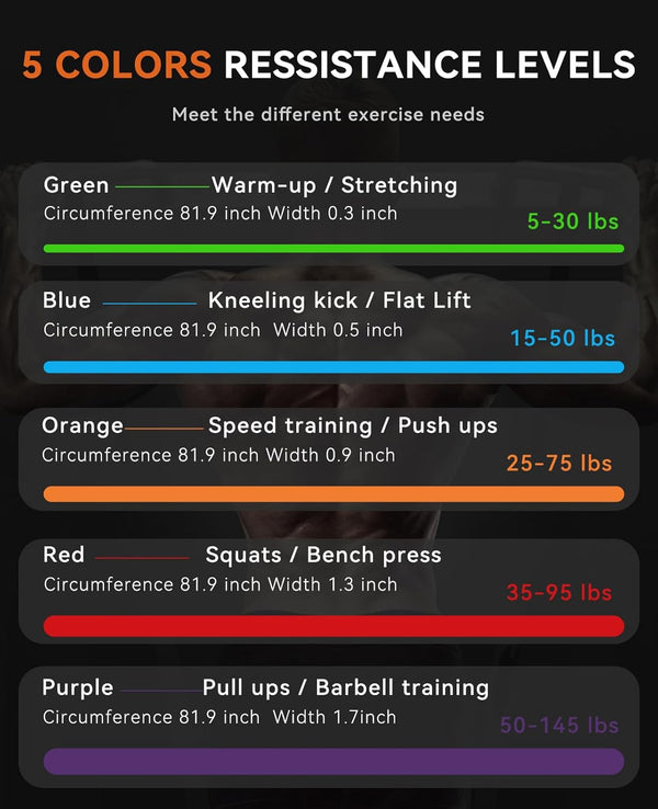 SUNPOW Pull up Assistance Bands - Set of 5 Resistance Heavy Duty Workout Exercise Stretch Fitness Bands Assist Set for Body, Instruction Guide and