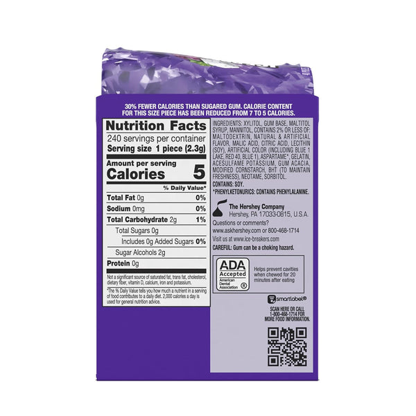 ICE BREAKERS Ice Cubes Arctic Grape Sugar Free Chewing Gum Bottles, 3.24 oz (6 Count, 40 Pieces) Arctic Grape 40 Count (Pack of 6)