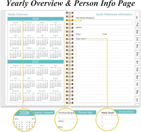 2026-2027 Appointment Book - 2026-2027 Daily Hourly Planner from July 2026 - June 2027,12 Monthly Tabs, Inner Pocket, 6.4" x 8.5", Black Flower