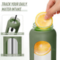 FULBEVY 32 oz Glass Water Bottles - 1 Liter Motivational Tumbler Water Bottle Time Marker - Borosilicate Glass Water Bottle With Silicone Sleeve