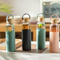 21oz Borosilicate Glass Water Bottles with Silicone Non-Slip Sleeve & Leak-Proof Lid-Reusable Drink Bottle for Office,Travel,Gym,Hiking-BPA
