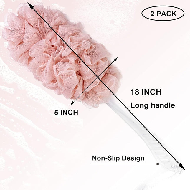 PPHAO - Loofah on a Stick for Men & Women - Bath Brush with Long Handle - Plasti