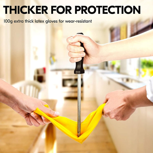 Vgo... 1-Pair Reusable Household Gloves, Rubber Dishwashing Gloves, Extra Thickness, Long Sleeves, Kitchen Cleaning, Working, Painting, Gardening,