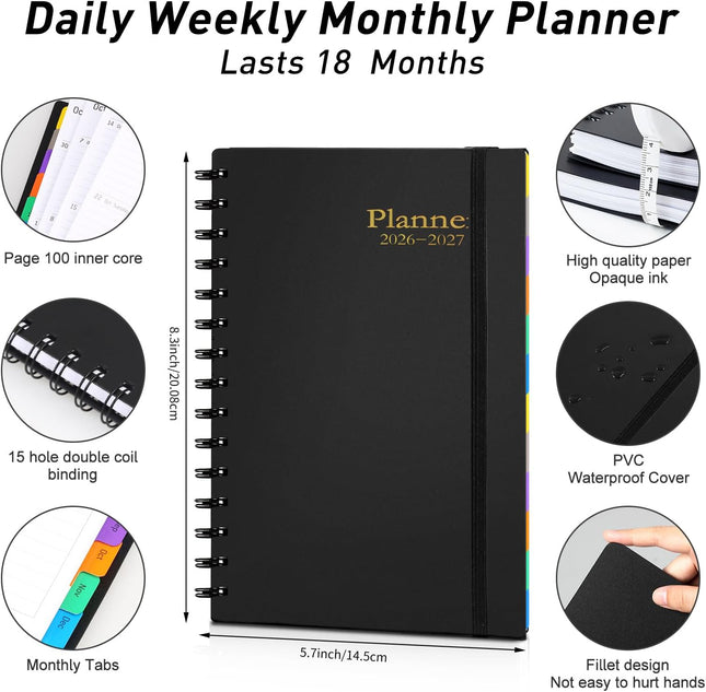 Daily Planner 2025-2026, Monthly Weekly Daily Planner 2025-2026, 18 Month with T