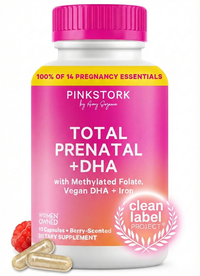 Pink Stork Total Prenatal Vitamins with DHA, Folate, Iron, Choline, and Vitamin 