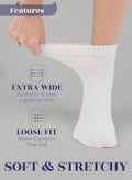 Hugh Ugoli Women's Cotton Diabetic Ankle Socks, Wide, Thin, Loose Fit and Stretchy, Seamless Toe, Non Binding Top, 4 Pairs 6-9 05- White (4 Pairs)