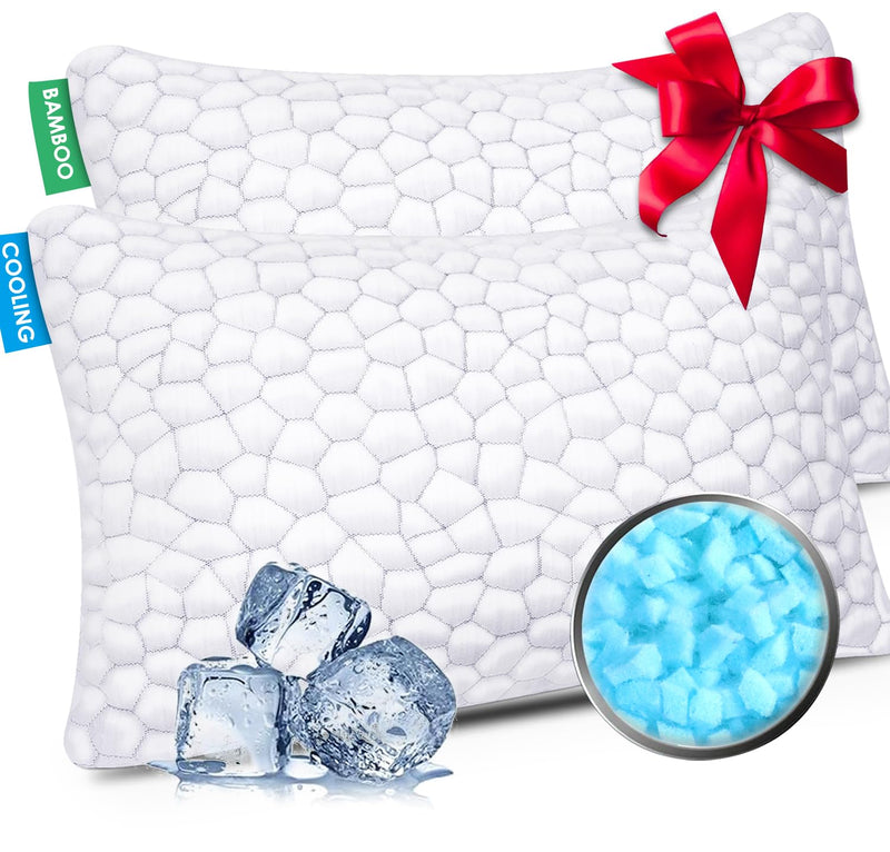 SUPA MODERN Cooling Bed Pillows for Sleeping 2 Pack Shredded Memory Foam Pillows Queen Size Set of 2, Adjustable Cool Pillow for Side Back Stomach