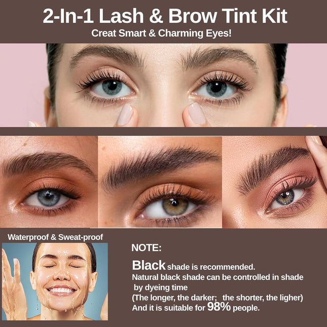 2-In-1 Eyelash & Eyebrow Kit, Professional Lash & Brow Color Kit, Lasting for 6 Weeks DIY Hair Coloring for Salon Home U