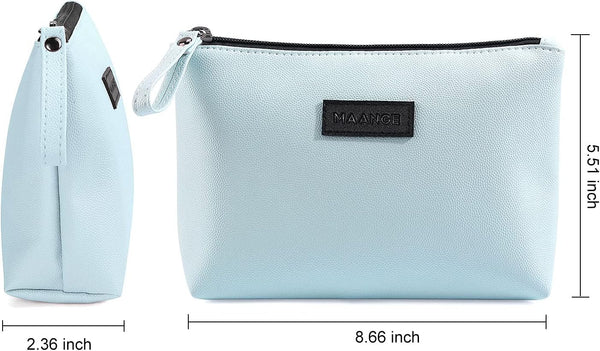 MAANGE Cosmetic Bags for Women Small Makeup Bag for Purse Pu Leather Makeup Pouch Travel Makeup Bag with Zipper Make Up Bag for Travelling Blue