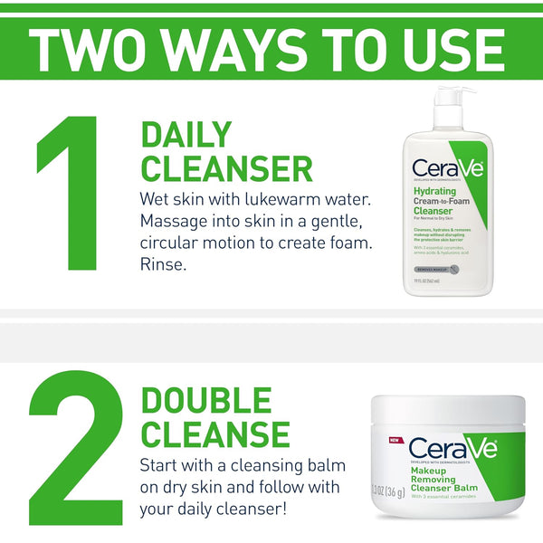Cerave Hydrating Cream to Foam Cleanser, Makeup Remover Face Wash for Dry Skin, Foaming Facial Cleanser with Hyaluronic Acid, Normal to Dry Skin,