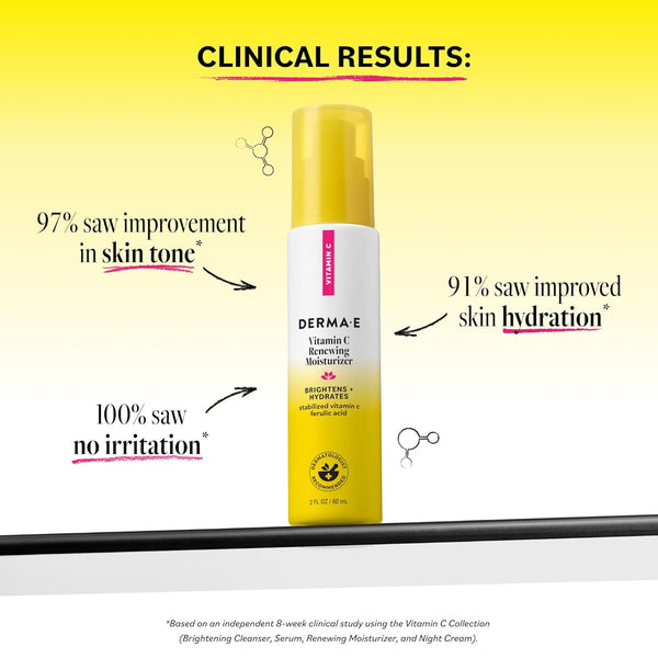 Derma E Vitamin C Renewing Face Moisturizer, 2 Oz, Brightening and Hydrating Facial Skin Renewing Cream, Anti-Aging Wrinkle Cream for Women, Day
