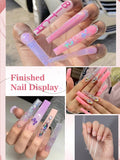 Quaferen Clear Square Nail Tips, 504PCS 3XL Long No C Curve Nail Tips, Half Cover Flat Tapered Square Straight Gel Acrylic Tips False Nails for