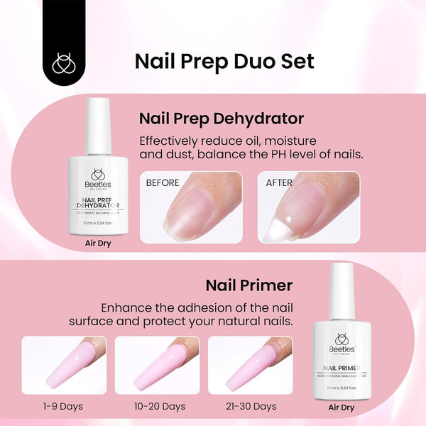 Beetles Gel Nail Kit Short Almond, with Dehydrator and Primer | 576Pcs Half Matte Etch-X Gel Nail Tips Solid Nail Glue Mini Lamp Acrylic Tips DIY