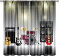 Rock Music Curtains, Teens Boys Electronic Musical Instrument Curtain Guitar Drum Speaker Window Drapes for Bedroom Living Room 42" W X 45" L