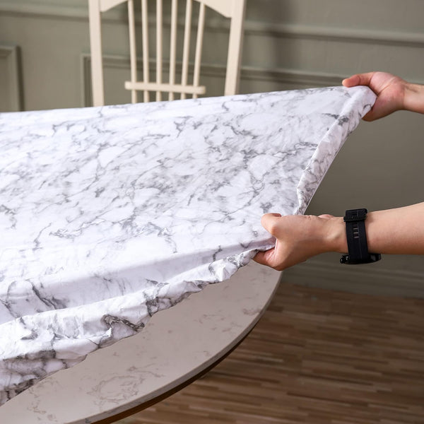 Walrus Round Vinyl Fitted Tablecloth with Flannel Backing Elastic Edge Design Table Cover Waterproof Oil-Proof PVC Table Cloth Stain-Resistant