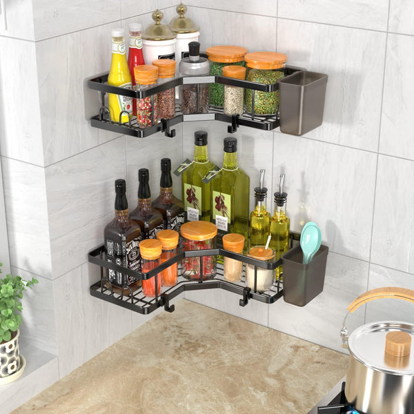 AKTECKE Corner Shower Caddy, 2 Pack Adhesive Shower Corner Organizer Shelves, No Drilling Stainless Steel Shower Storage Rack with