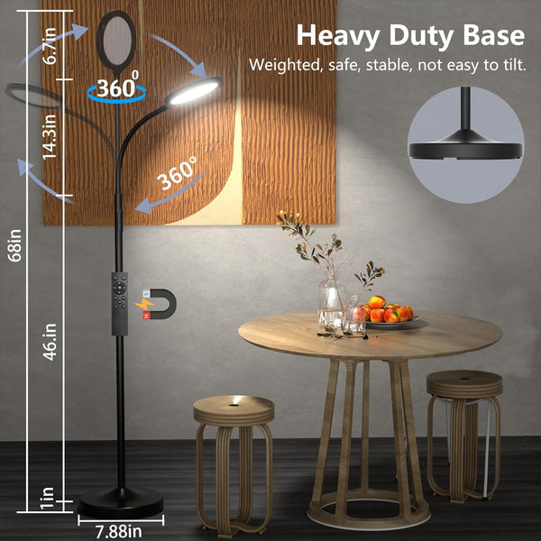 luckystyle Floor Lamp,Super Bright Dimmable LED Lamps for Living Room, Custom Color Temperature Standing Lamp with Remote Push Button, Adjustable