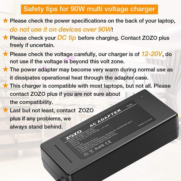 ZOZO 90W AC Universal Laptop Charger for HP Dell Gateway Toshiba Lenovo Acer Asus Samsung Sony Fujitsu Notebook Ultrabook Chromebook DC 12V 16V
