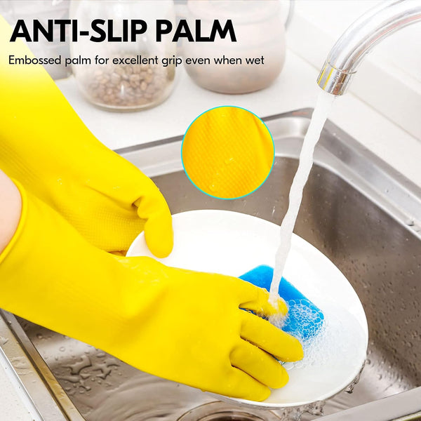 Vgo... 1-Pair Reusable Household Gloves, Rubber Dishwashing Gloves, Extra Thickness, Long Sleeves, Kitchen Cleaning, Working, Painting, Gardening,