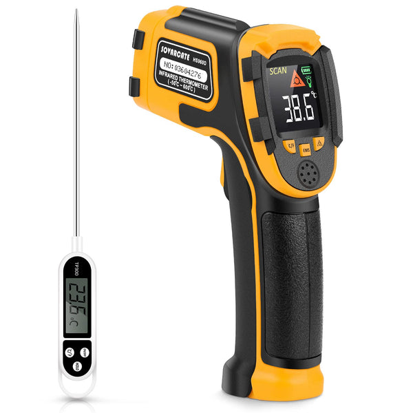 Infrared Thermometer Non-Contact Digital Laser Temperature Gun -58℉～1112℉(-50℃～600℃) Adjustable Emissivity IR Temp Gun - for Cooking, BBQ, Food,