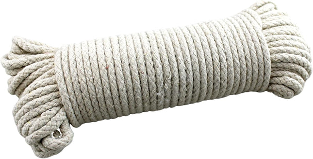 100 Ft Heavy Duty Braided Cotton Rope Clothesline Approximately #6 1/4" 6 mm Multi Purpose Home Boat Camping Size #6