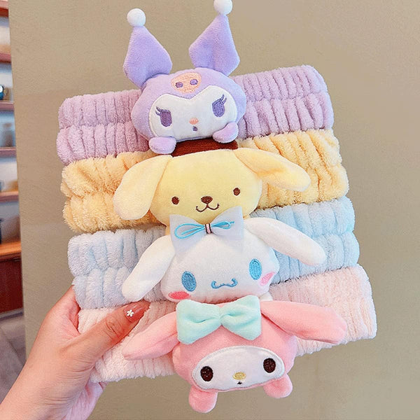 Kawaii Spa Headband and Wristband Set for Face Washing, Cute Soft Skincare Headbands for Women Girls, Fluffy Makeup Headband for Washing Face,
