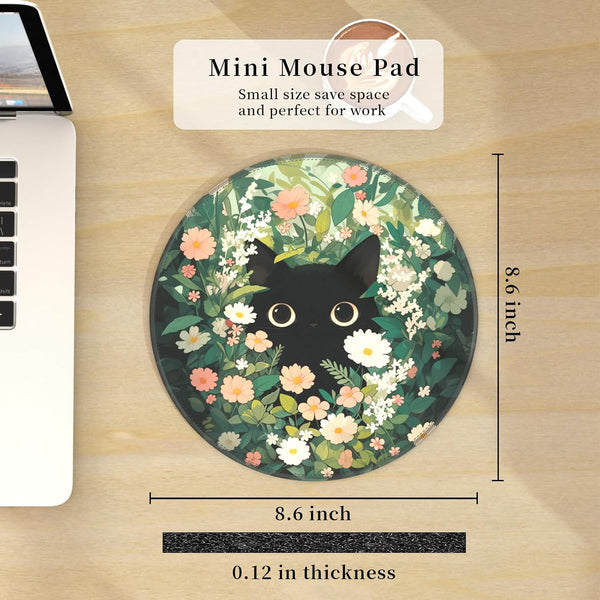 Hancynir Black Cat Mouse Pad, Cute Mouse Pads for Wireless Mouse Desk Accessories, Small Funny Mousepad with Non-Slip Rubber Base, Travel Mouse