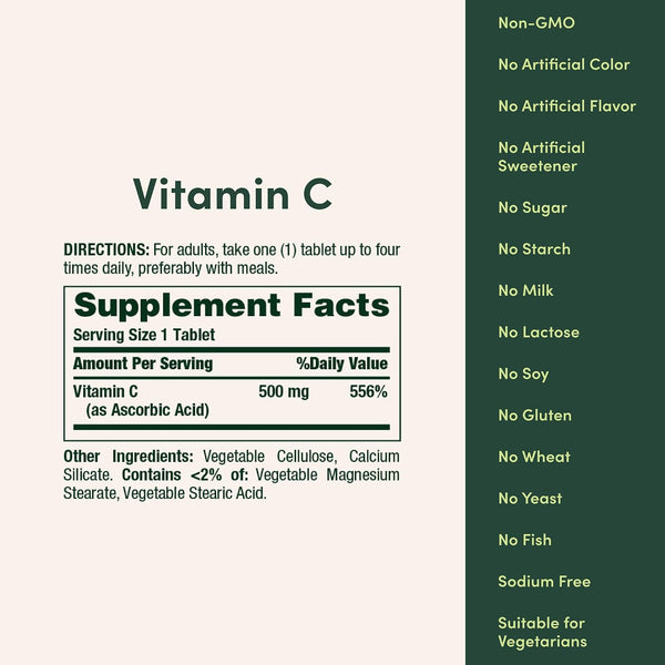 Nature's Bounty Vitamin C 500mg, 250 Tablets 250 Count (Pack of 1)