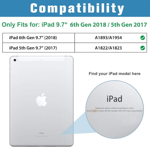 Procase Smart Case for Ipad 9.7 Inch Ipad 6Th/5Th Generation 2018 2017(Model: A1893 A1954 A1822 A1823), Ultra Slim Lightweight Stand Cover with