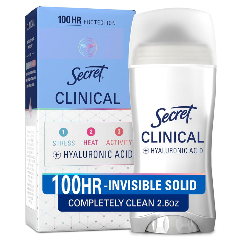 Secret Clinical Strength Antiperspirant Deodorant for Women, 3X Stress Protection, 72Hr Sweat & Odor Protection, PH Balancing Minerals, Invisible