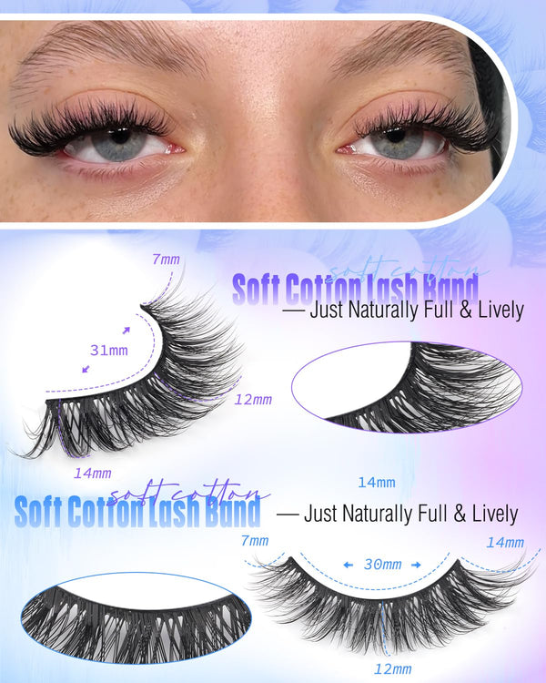 Newcally Lashes False Eyelashes Cat Eyes Wispy Natural Faux Mink Lashes 14 Pairs Pack Light Volume Short Fake Eye Lashes Multipack