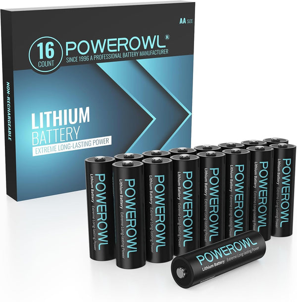 POWEROWL Lithium Batteries AA 16 Pack, High Capacity 1.5V Double a Battery Long Lasting Power for High-Tech Devices
