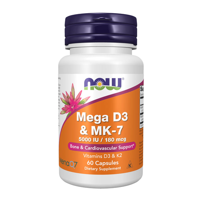 NOW Foods Supplements, Mega D-3 & MK-7 with Vitamins D-3 & K-2, 5,000 IU/180 Mcg