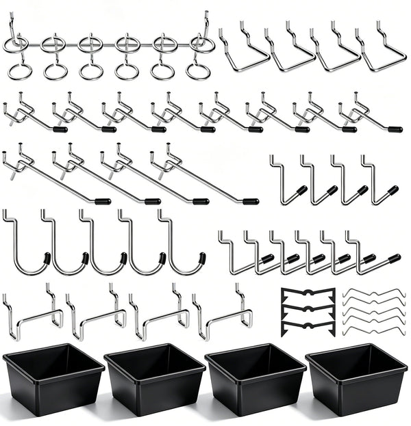 Pegboard Hooks with Bins, Peg Locks, for Organizing Various Tools, 117 PCS, 60 of Which are Locks 117PCS