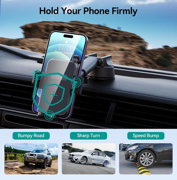 Car Phone Holder Mount, [Military-Grade Suction & Super Sturdy Base] 3 in 1 Universal Phone Mount for Car Dashboard Windshield Air Vent Car Mount