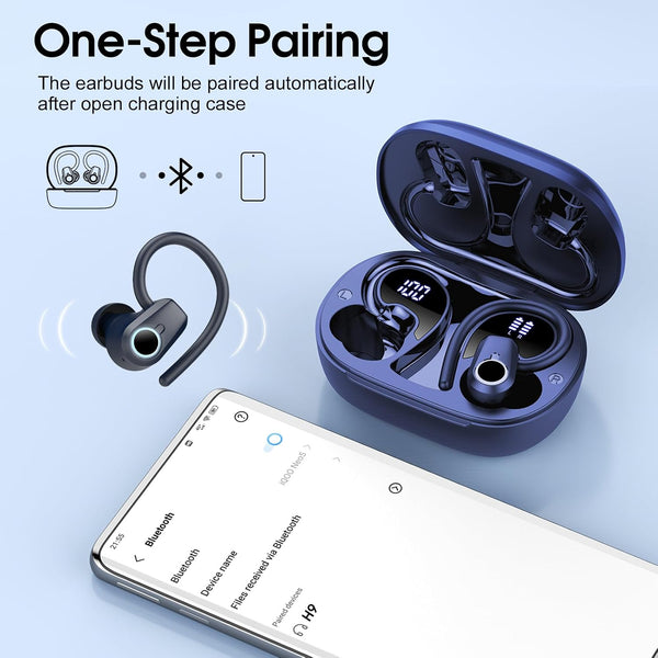Wireless Earbuds, 2023 Bluetooth Headphones 5.3 Sport, 50H Ear buds with Earhooks, Dual LED DisplayBluetooth Earbuds, Stereo Noise Cancelling
