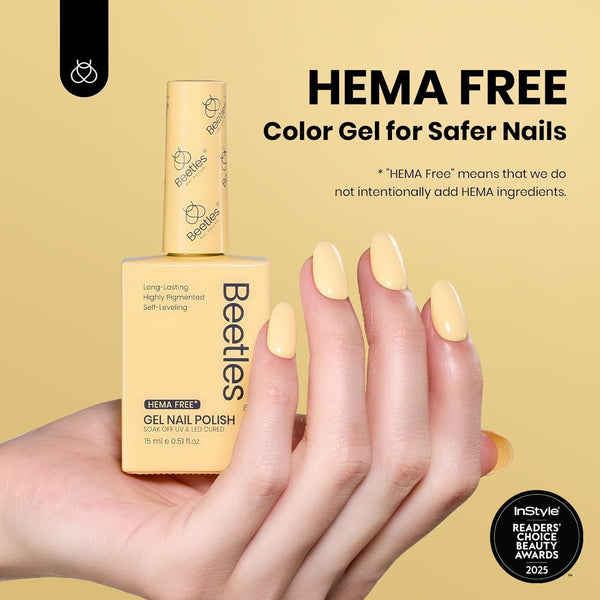 Beetles Pastel Yellow Gel Polish, 15ML Hema Free Light Yellow Gel Nail Polish Butter Time All Season Nails Soak Off UV Colorful Bottle Nail Art