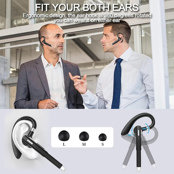 Bluetooth Headset,Wireless Bluetooth Earpiece with 500mAh Charging Case 80 Hours Talking Time，V5.1 Hands-Free Earphones with Built-in Mic for