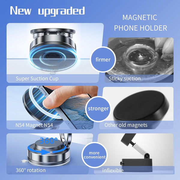 Vacuum Magnetic Phone Holder One-Handed Operation Foldable Adjustable Magnetic Phone Holder 360ÃÂ°Rotation for Car/Bathroom/Gym/Kitchen Multi-Scene