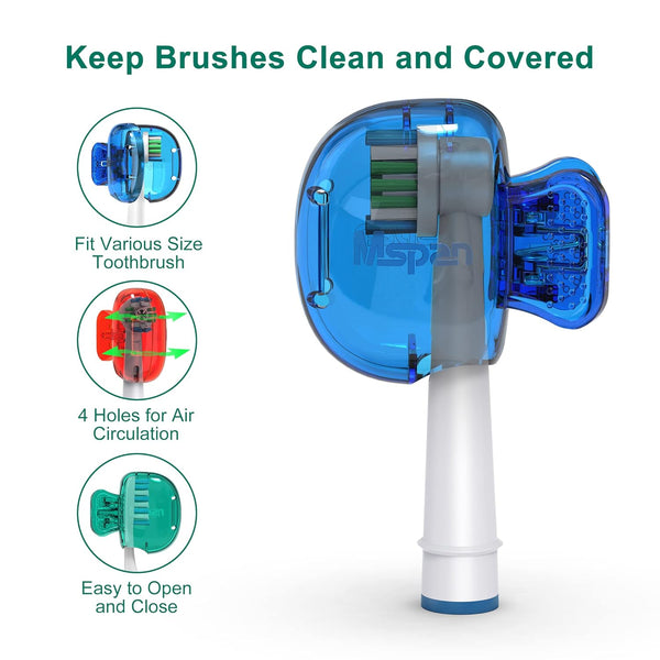 Mspan Toothbrush Head Cover Cap: Tooth Brush Protector Cute Plastic Clip Pod Compatible with Standard & Electric Toothbrush - Travel Case for
