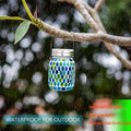 Solar Mosaic Glass Solar Hanging Lantern, Waterproof Outdoor Garden Light | Handcrafted blue mosaic solar hanging lantern projects beautiful