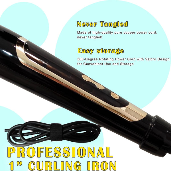 Abp 1 Inch Curling Iron Extra Long Barrel with Ceramic Coating for Long/Medium Hair,Led Display Instant Heat up to 450ÃÂ°F with Clamp,Hair Waving