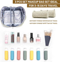 BOYATU Travel Makeup Bag Organizer: 3 Pcs Set Large Capacity Cosmetic Bags Holds 10–20 100ml Full-Size Bottles - 180°Open-Flat Make up Case 3-sec