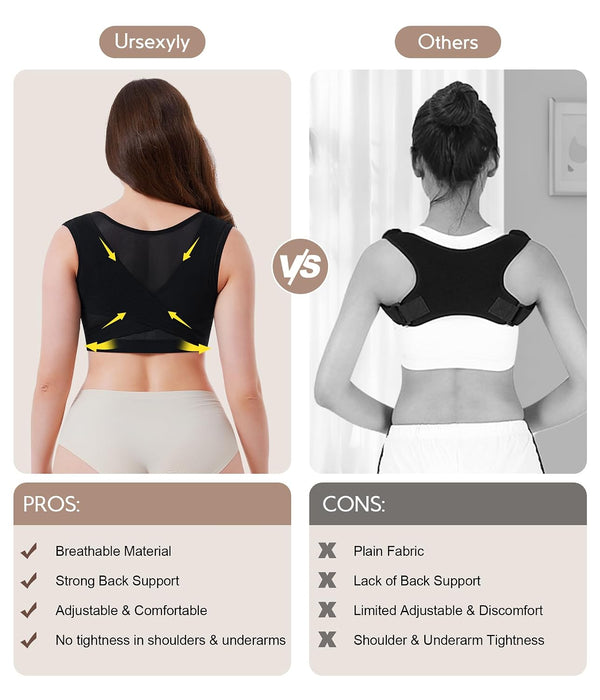 URSEXYLY Upper Back Brace for Women Breathable Posture Corrector Posture Support Back Straightener Pain Relief(Black,3XL) XXX-Large Black